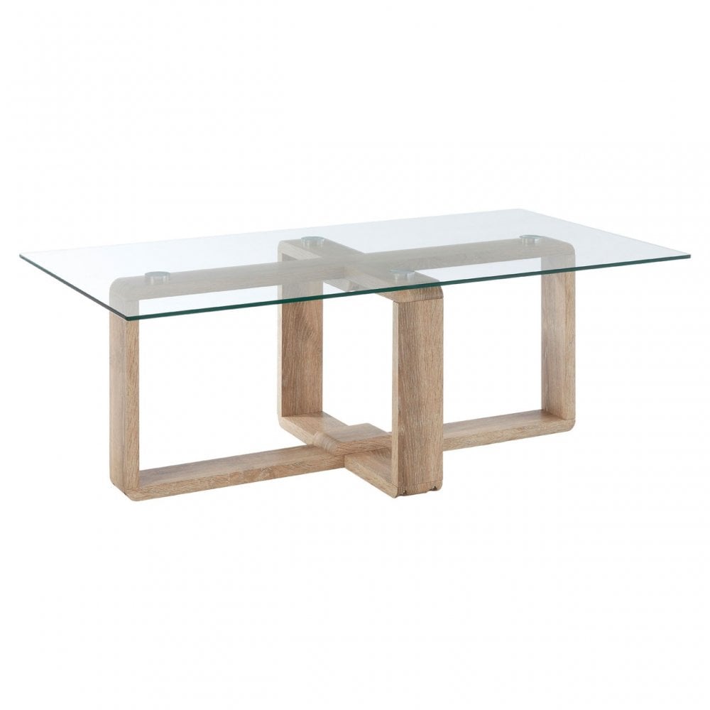 Barton Coffee Table, Wood, Tempered Glass, Natural