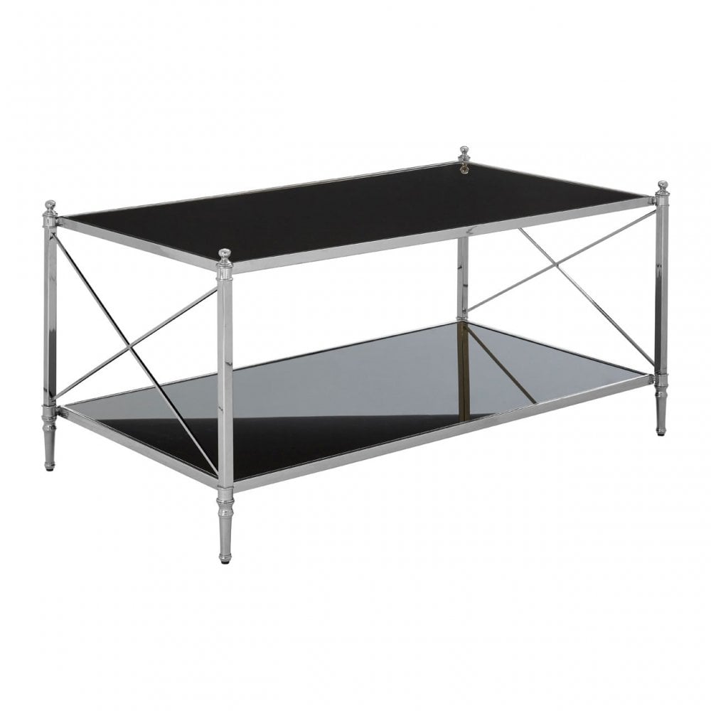 Hoffmann Coffee Table, Aluminium, Mirrored Glass, Stainless Steel, Black