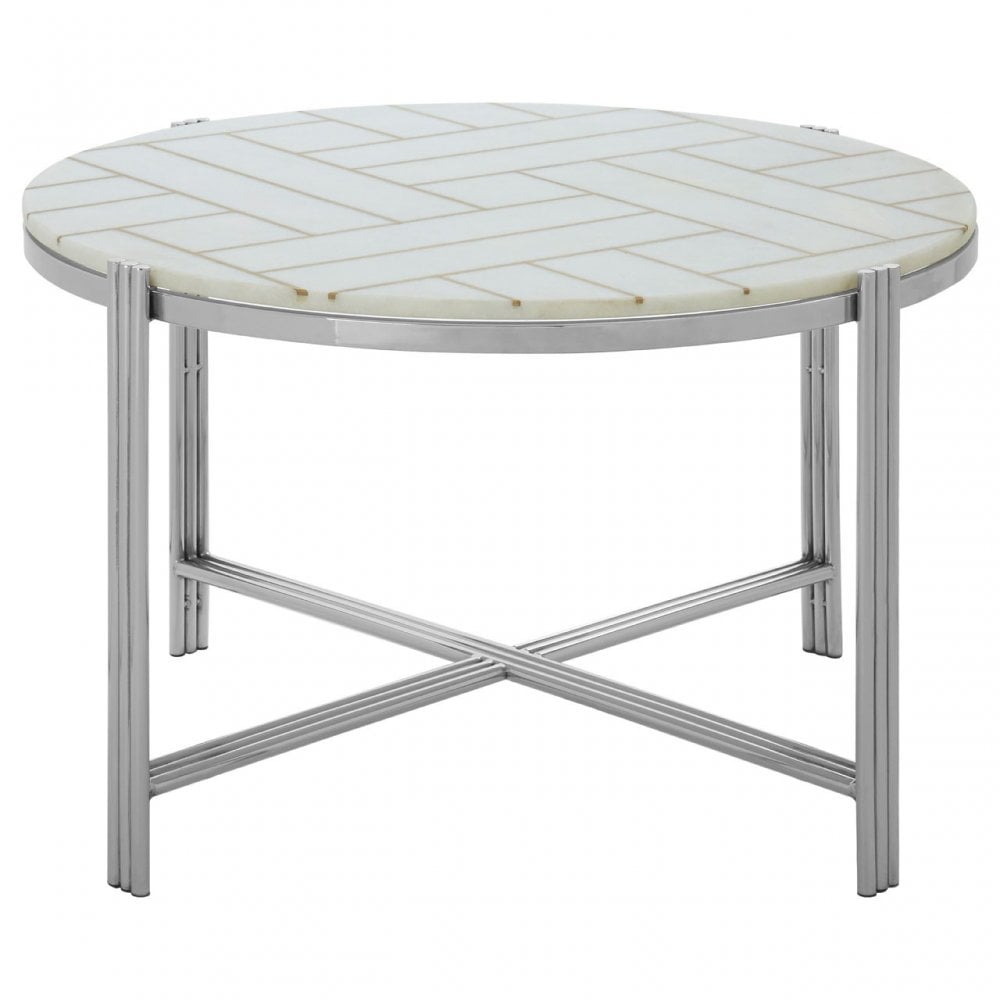 Eva Coffee Table, Marble, Stainless Steel, White