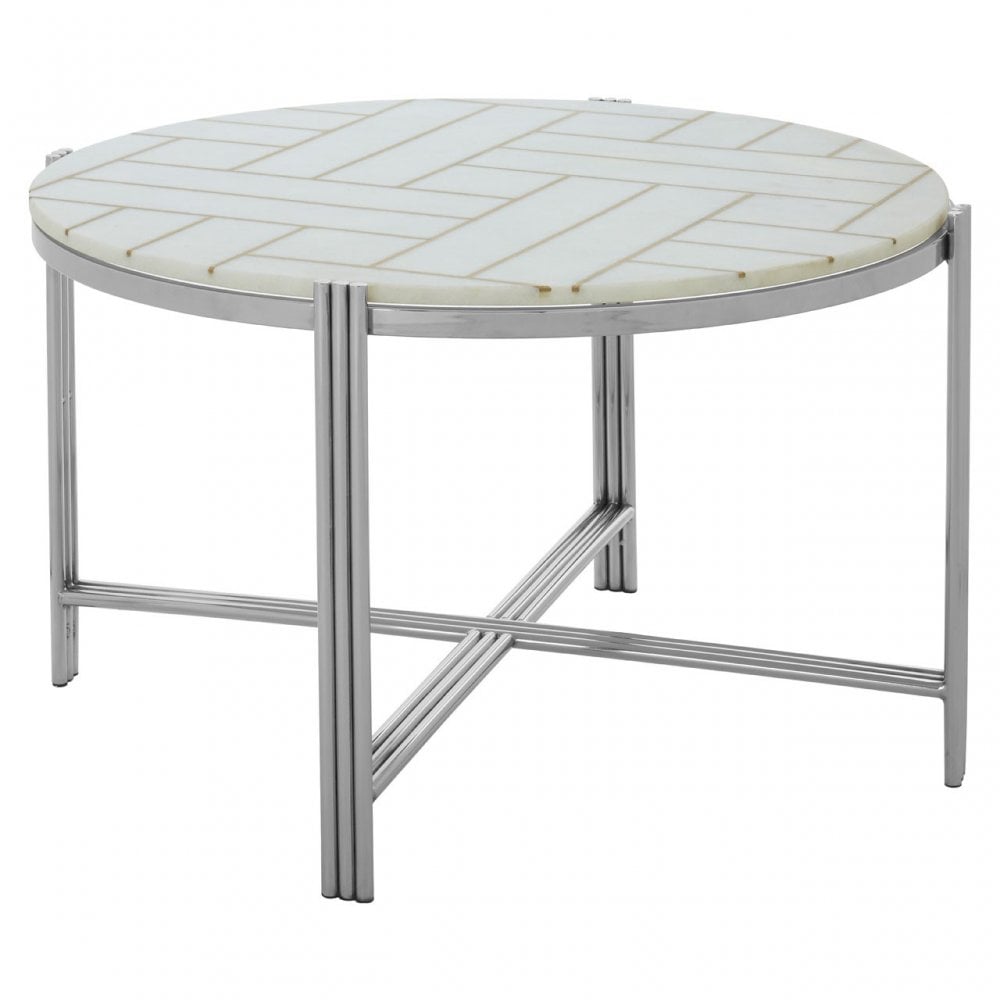 Eva Coffee Table, Marble, Stainless Steel, White