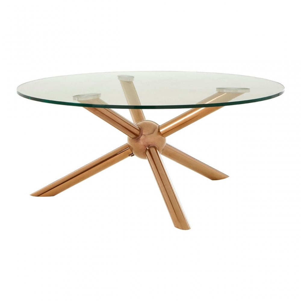 Donal Round / Rose Gold Coffee Table, Steel, Tempered Glass, Rose Gold