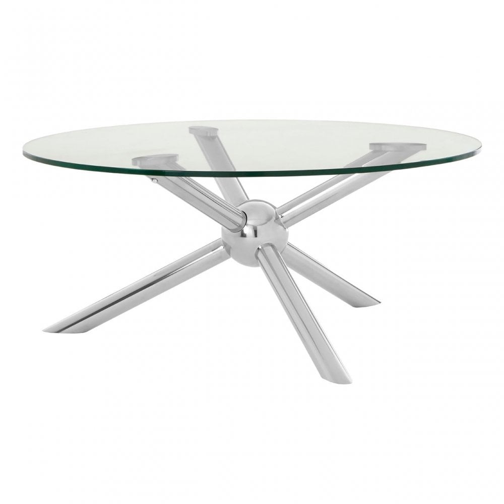 Donal Round / Silver Coffee Table, Steel, Tempered Glass, Silver