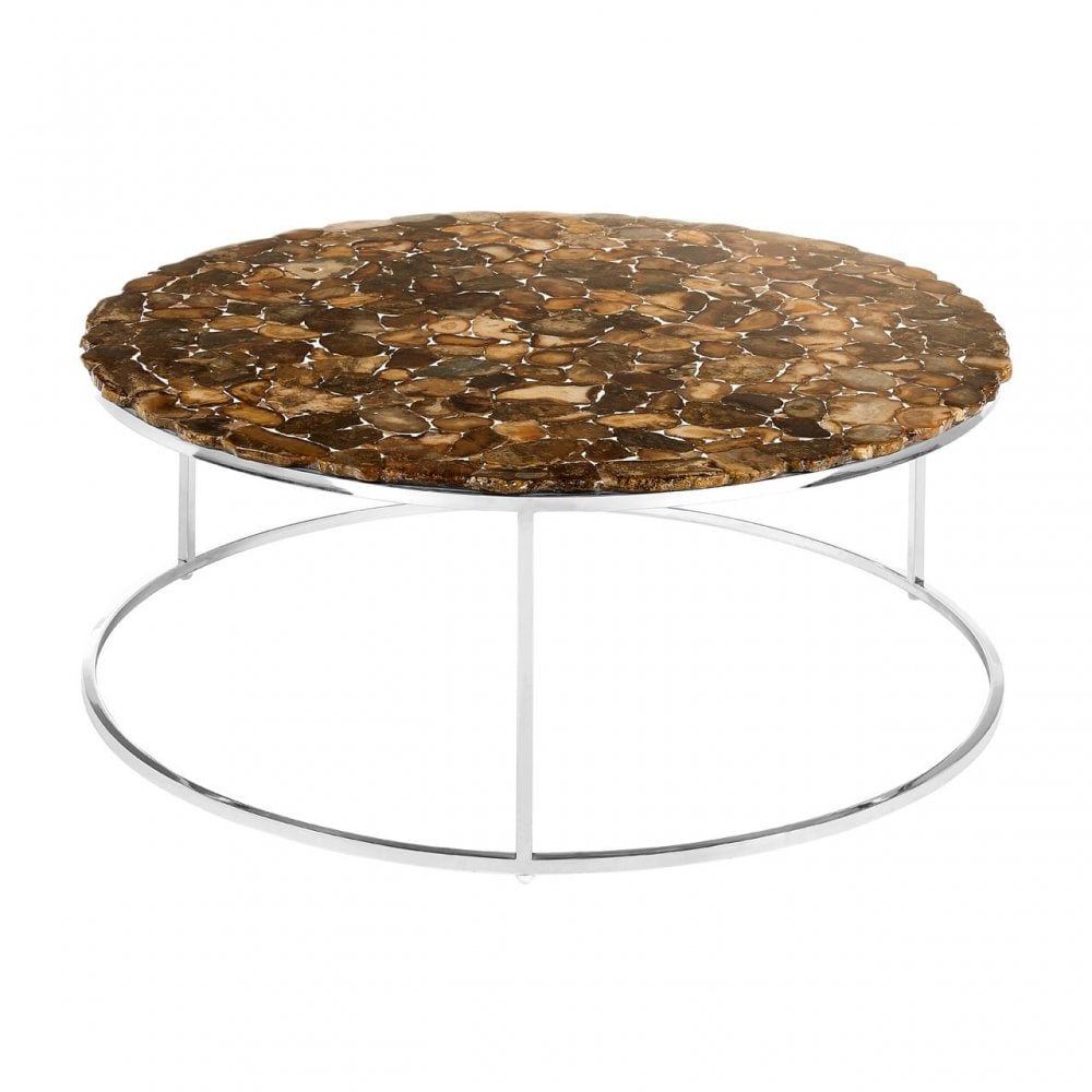 Artefacto Round Coffee Table / Agate Stone Top, Agate, Stainless Steel, Natural