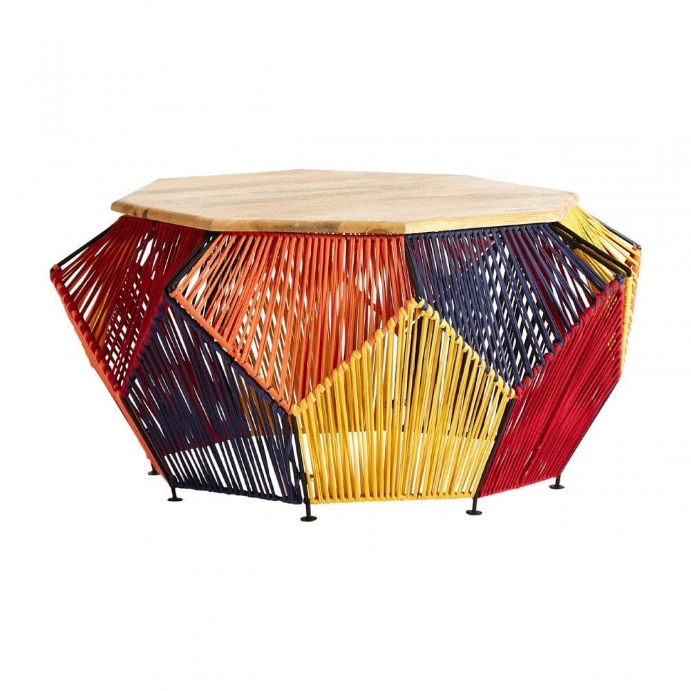 Temper Multicoloured Coffee Table, Cotton Cord, Mango Wood, Multi-Coloured