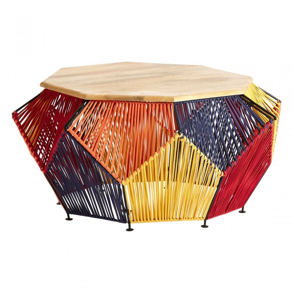 Temper Multicoloured Coffee Table, Cotton Cord, Mango Wood, Multi-Coloured