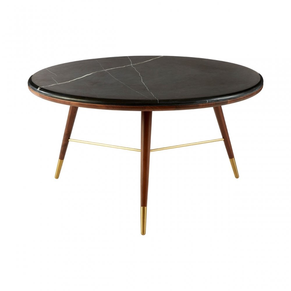 Kenso Coffee Table, Brass, Marble, Walnut Wood, Natural