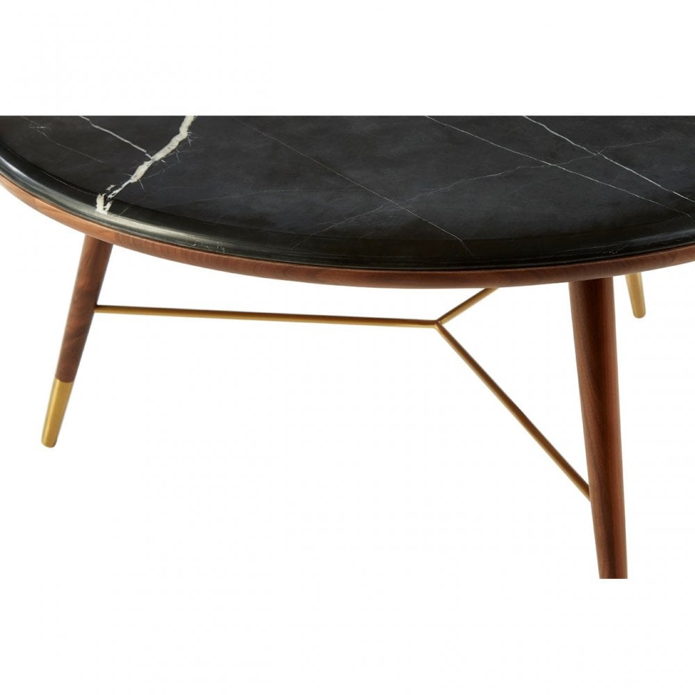 Kenso Coffee Table, Brass, Marble, Walnut Wood, Natural