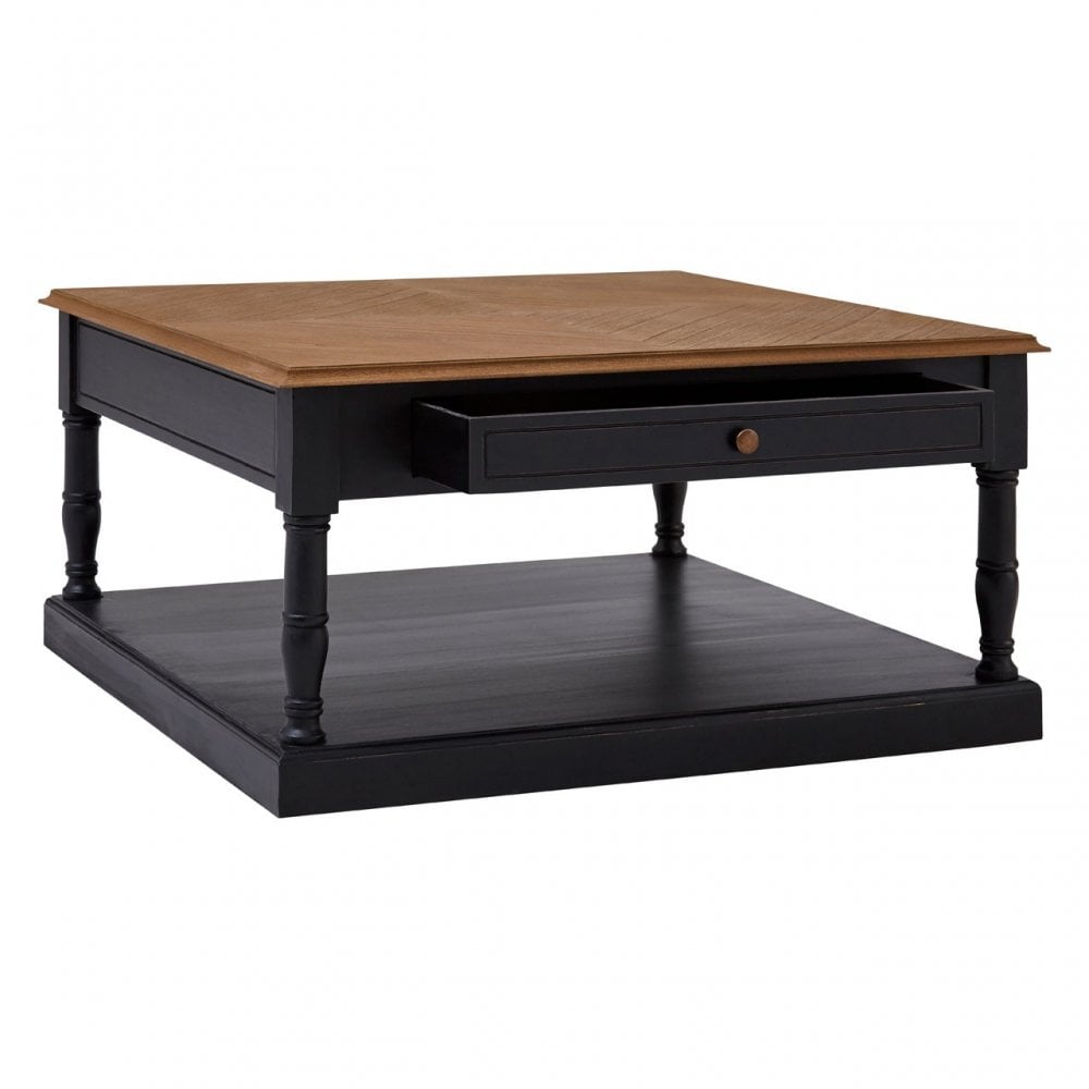 Charles 1 Drawer Black Coffee Table, Bayur Wood, Mindi Veneer, Black