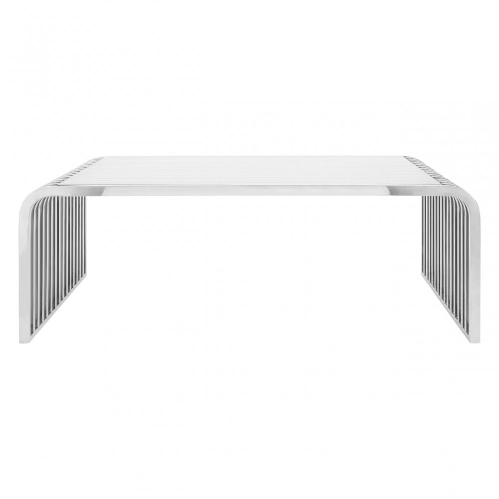 Chiqui Slatted Coffee Table, Stainless Steel, Glass, Silver