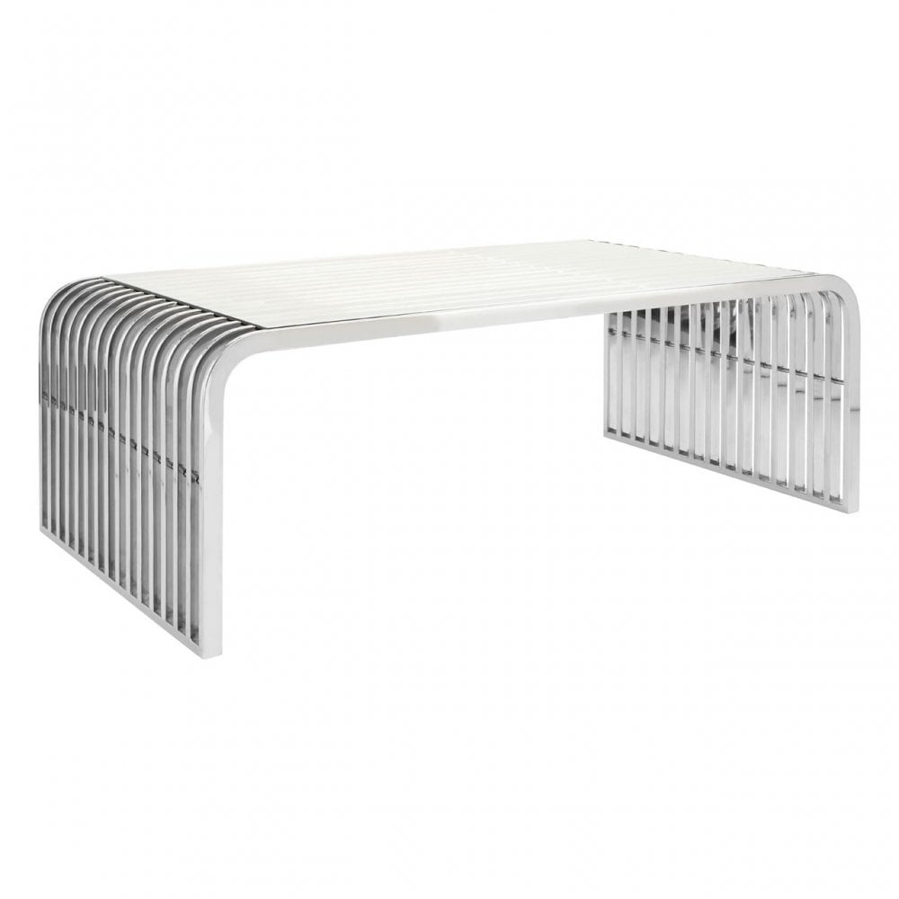 Chiqui Slatted Coffee Table, Stainless Steel, Glass, Silver