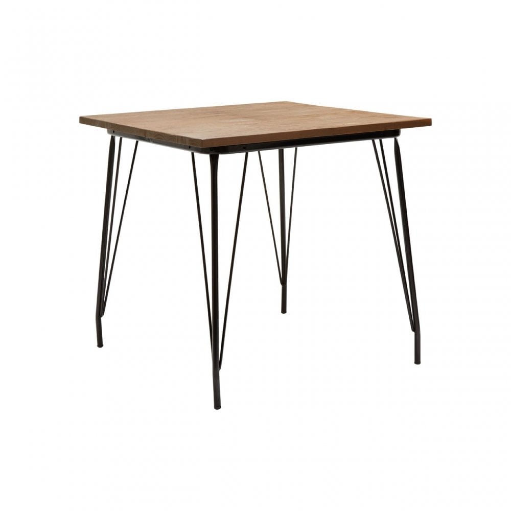 Brock Black Metal and Elm Wood Table, Elm Wood, Black