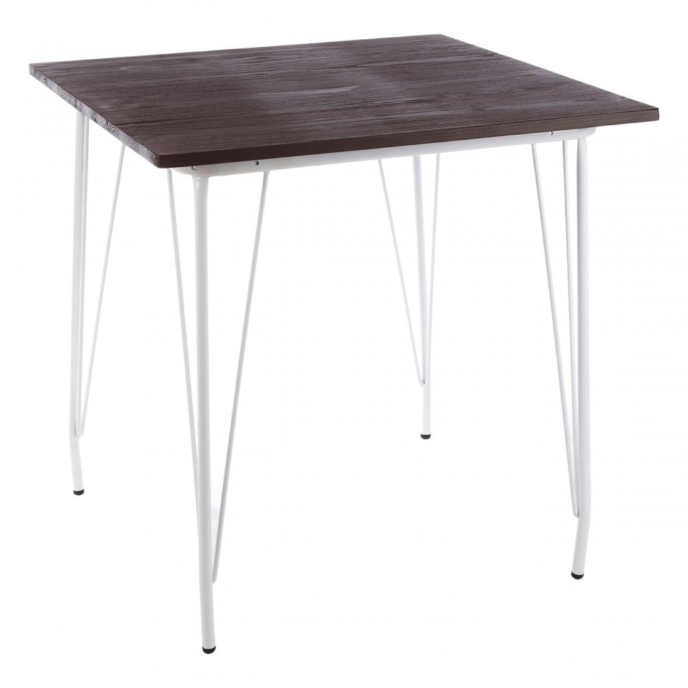 Brock White Metal and Elm Wood Table, Elm Wood, White