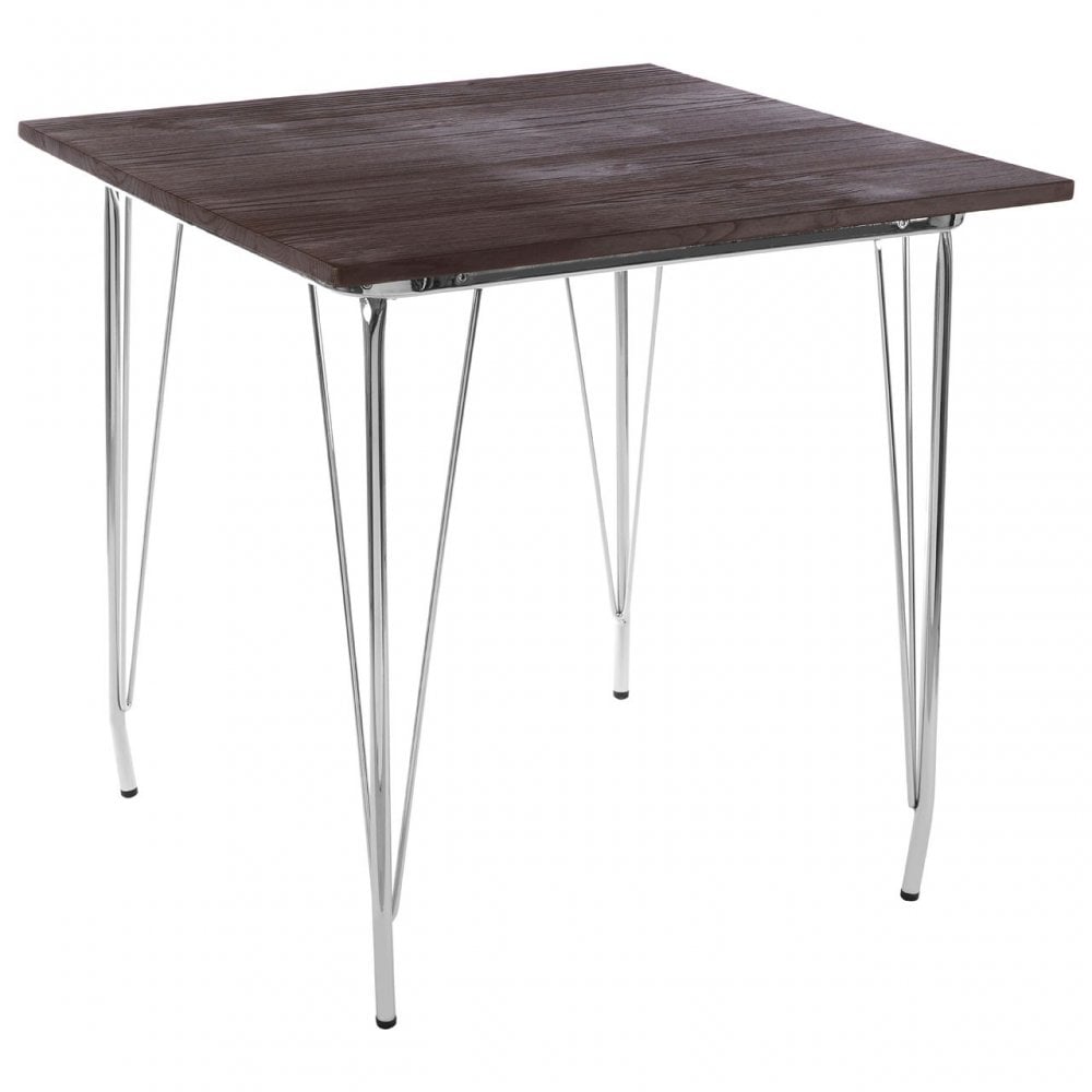 Brock Chrome Metal and Elm Wood Table, Chromed Elm Wood, Grey