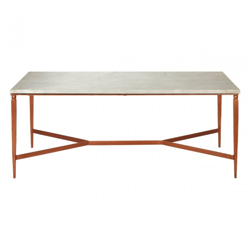 Vanor White Marble Top Coffee Table, Copper, Iron, Marble, White