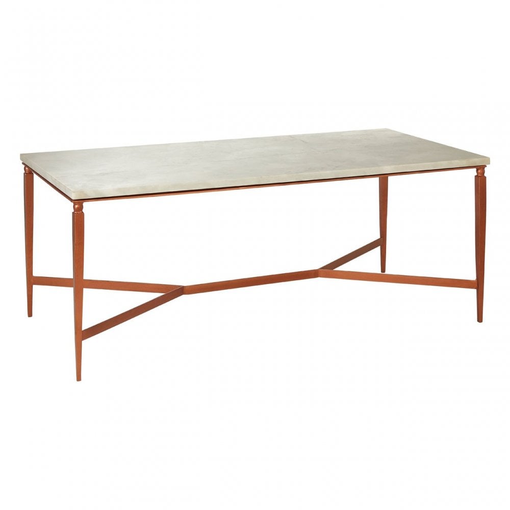 Vanor White Marble Top Coffee Table, Copper, Iron, Marble, White