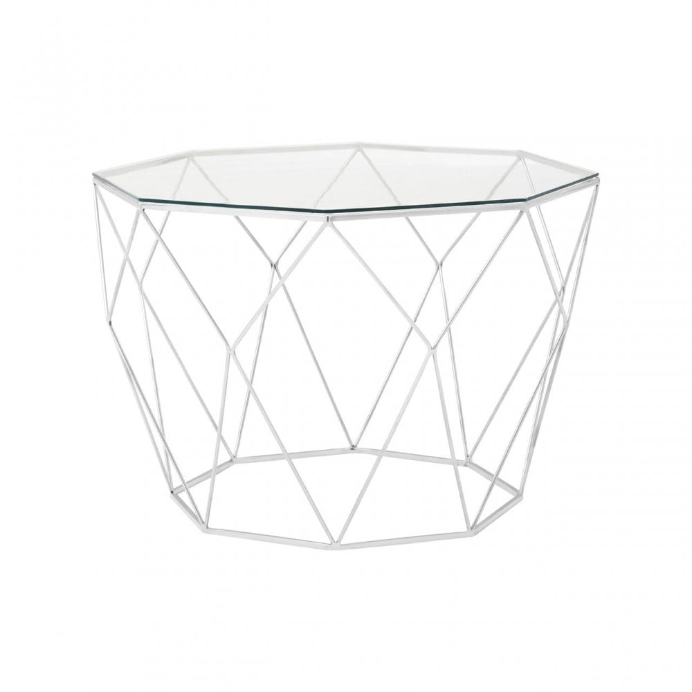 Gianna Octagonal Silver Coffee Table, Stainless Steel, Glass, Silver