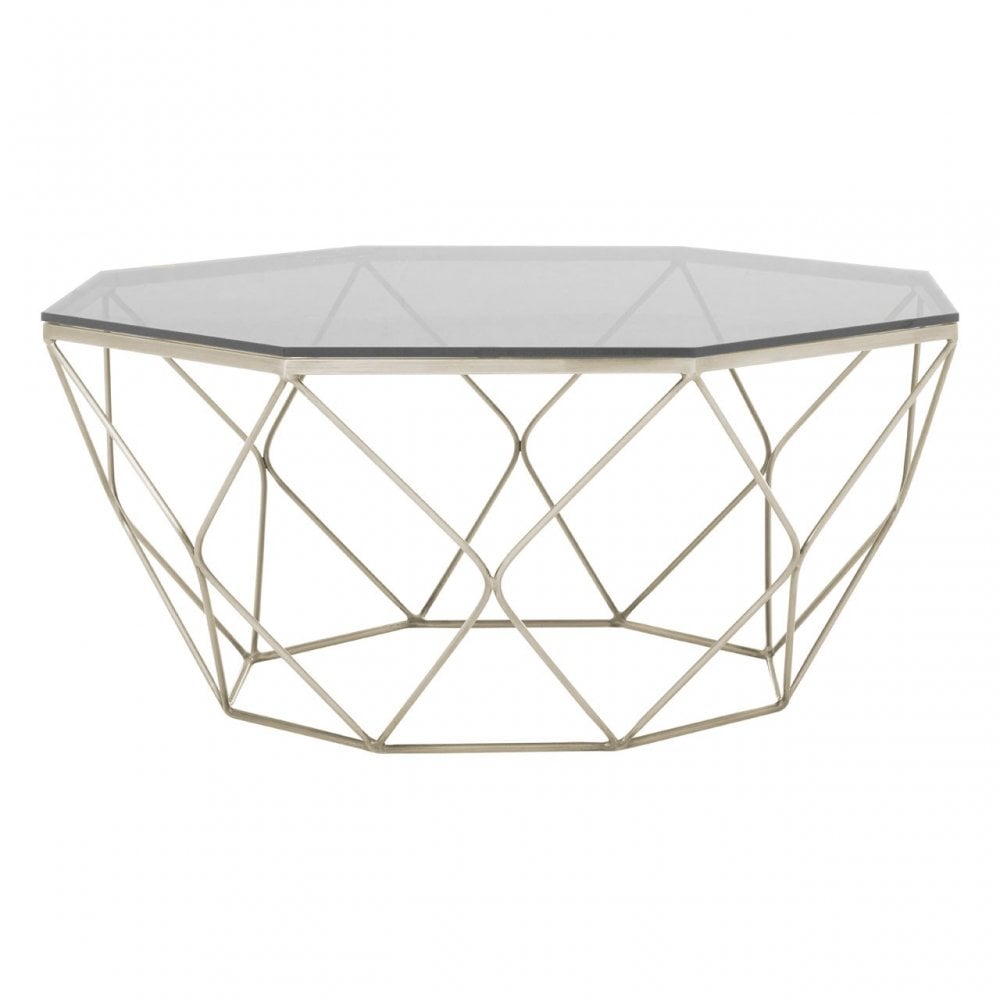 Enrich Coffee Table with Brushed Nickel Base, Tempered Glass