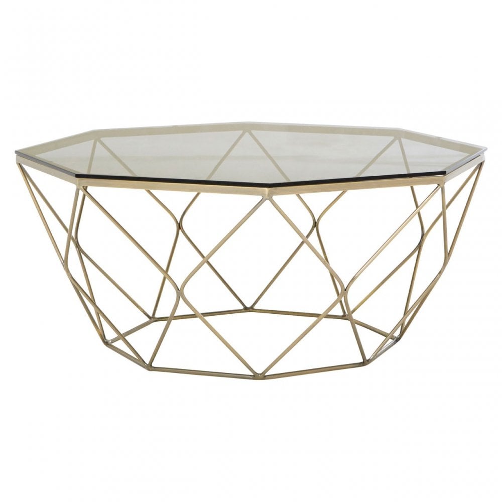 Enrich Coffee Table with Brushed Nickel Base, Tempered Glass