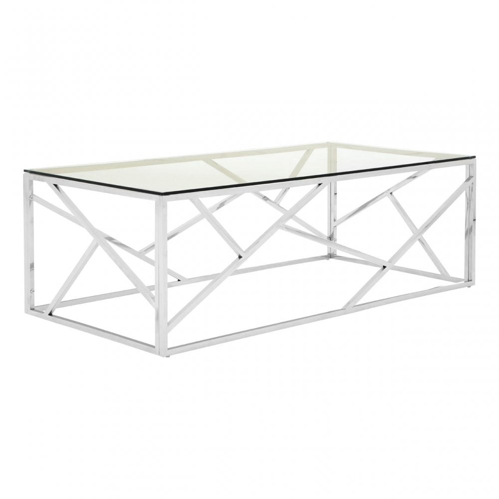 Enrich Stainless Steel Geometric Coffee Table, Stainless Steel, Glass, Silver