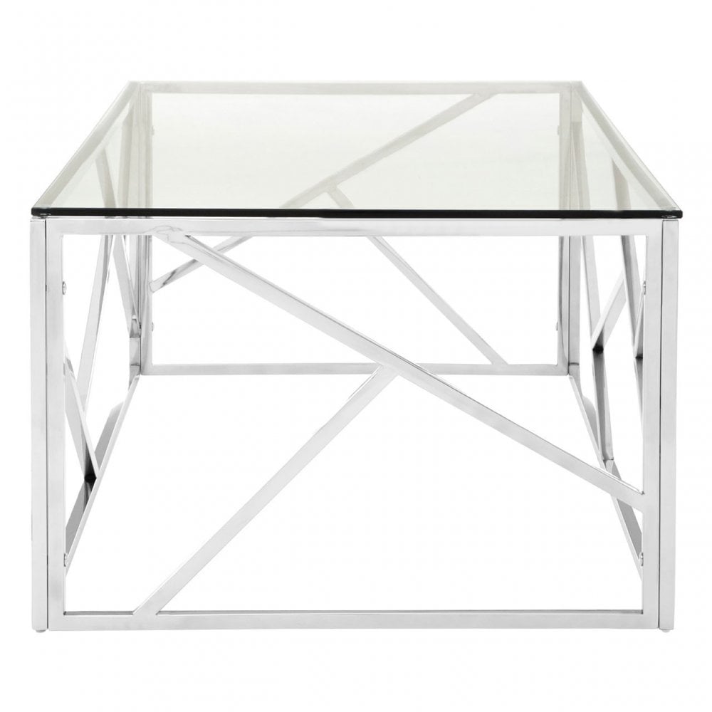 Enrich Stainless Steel Geometric Coffee Table, Stainless Steel, Glass, Silver