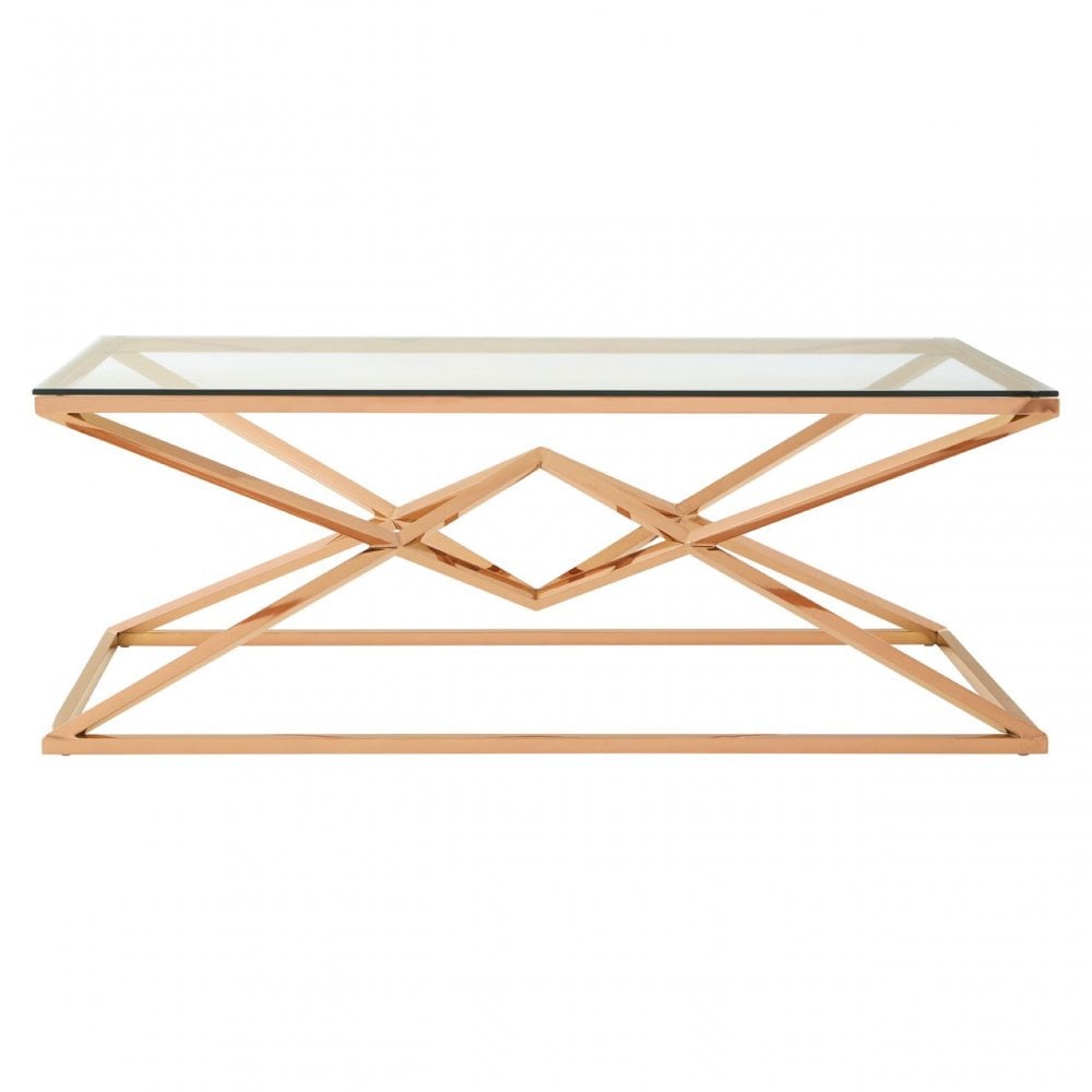 Enrich Corseted Rose Gold Coffee Table, Stainless Steel, Glass, Rose Gold