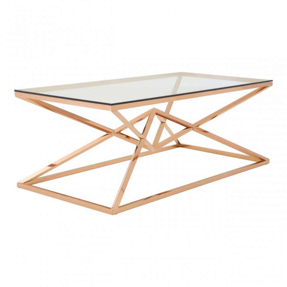 Enrich Corseted Rose Gold Coffee Table, Stainless Steel, Glass, Rose Gold