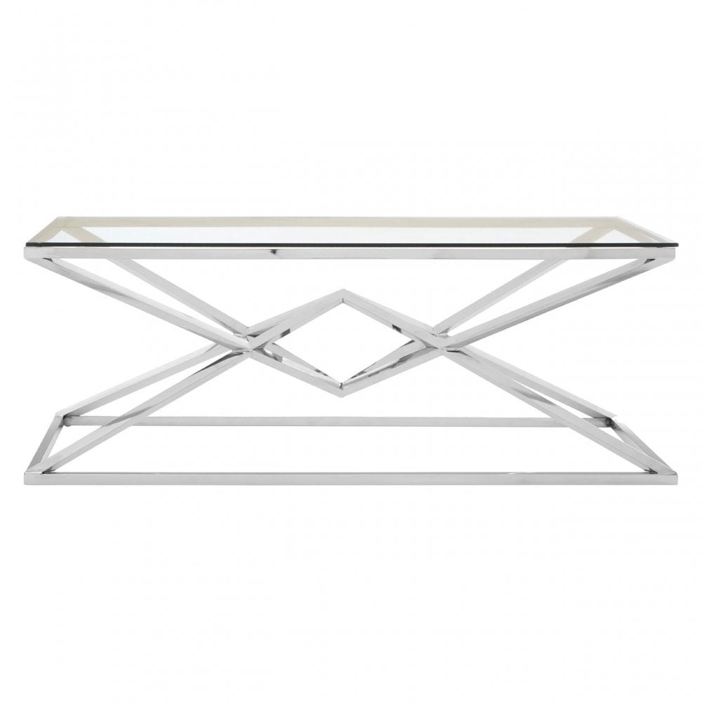 Enrich Corseted Stainless Steel Coffee Table, Stainless Steel, Glass, Silver