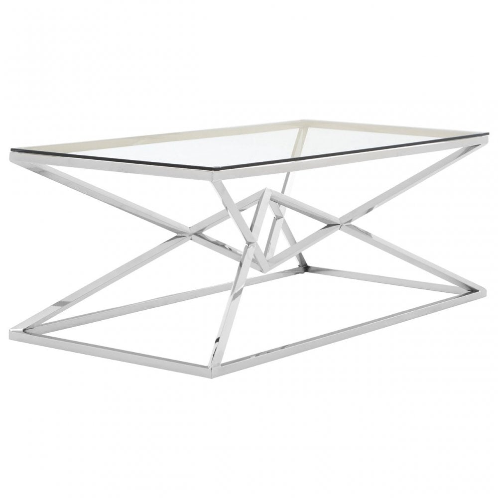 Enrich Corseted Stainless Steel Coffee Table, Stainless Steel, Glass, Silver