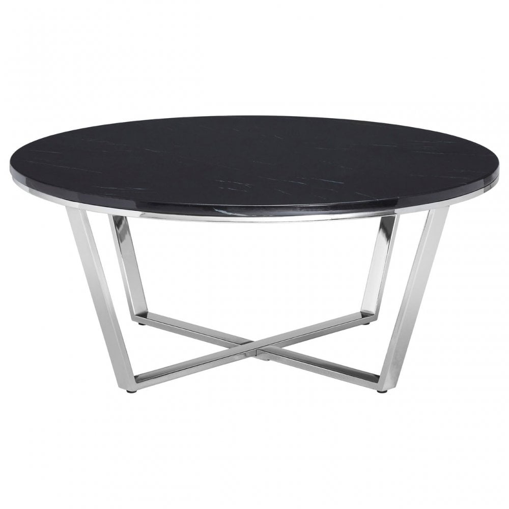 Enrich Round Black Faux Marble Coffee Table, Wood, Paper, Black