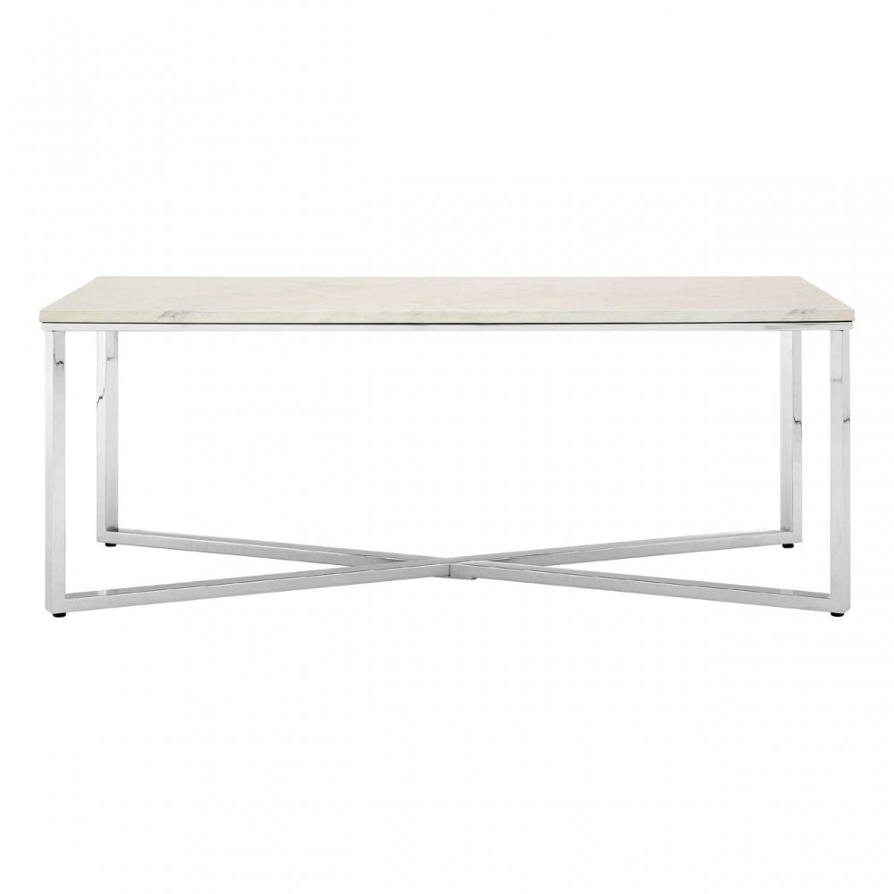 Enrich White Faux Marble Chrome Coffee Table, Wood, Paper