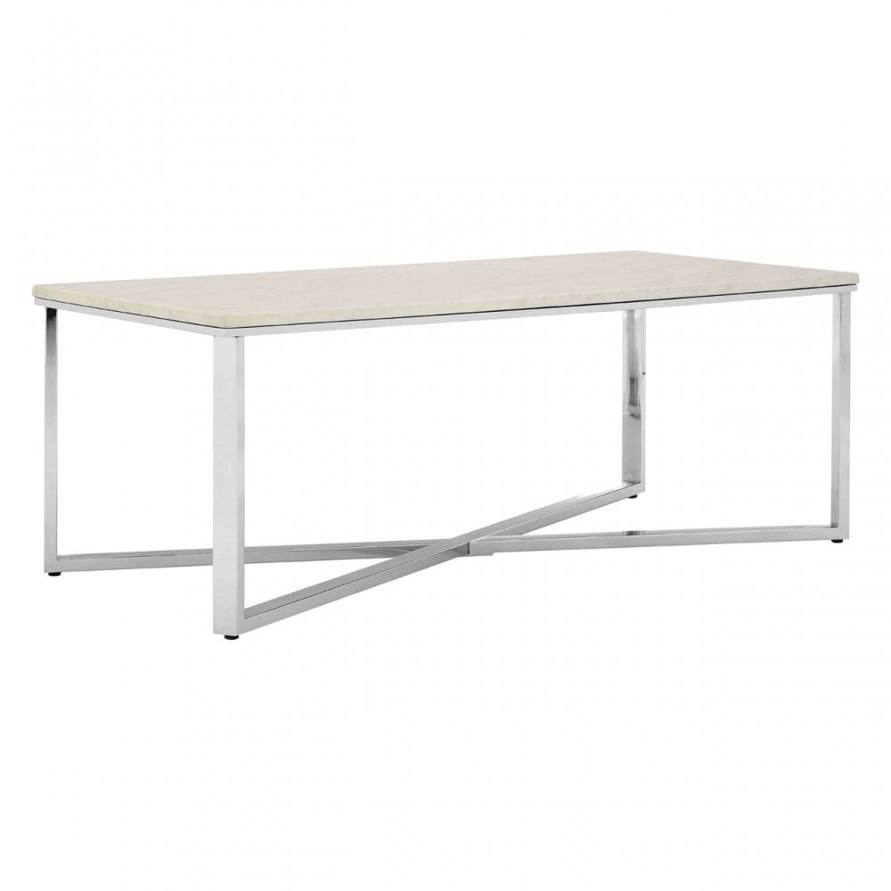 Enrich White Faux Marble Chrome Coffee Table, Wood, Paper