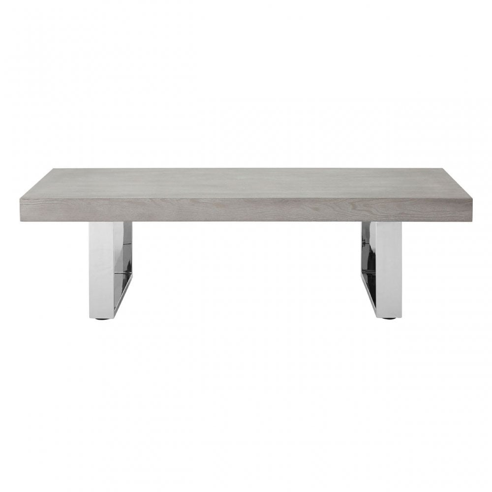 Grey Elm Wood Coffee Table, Stainless Steel, Elm Wood, Grey