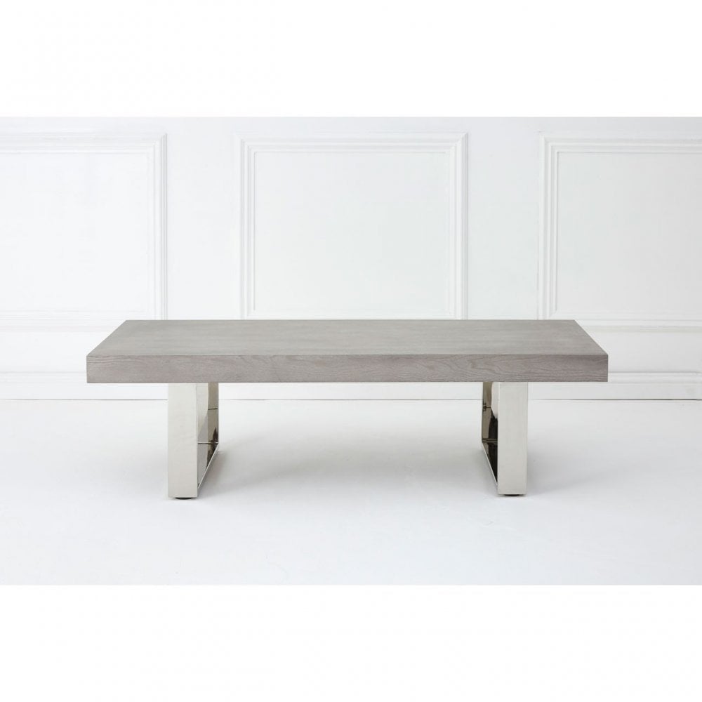 Grey Elm Wood Coffee Table, Stainless Steel, Elm Wood, Grey