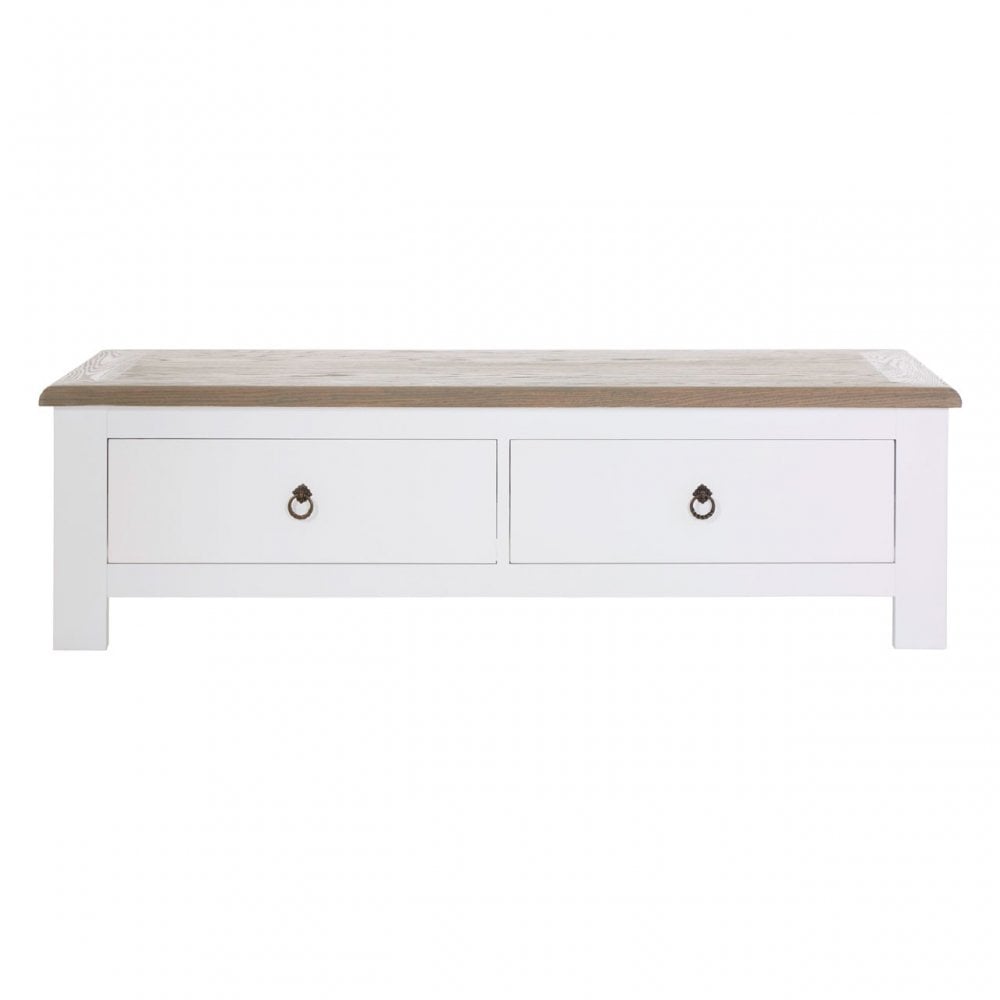 Townhouse 2 Drawer Coffee Table, Oak Wood, Veneer, Birchwood, White