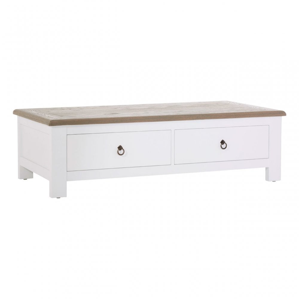 Townhouse 2 Drawer Coffee Table, Oak Wood, Veneer, Birchwood, White