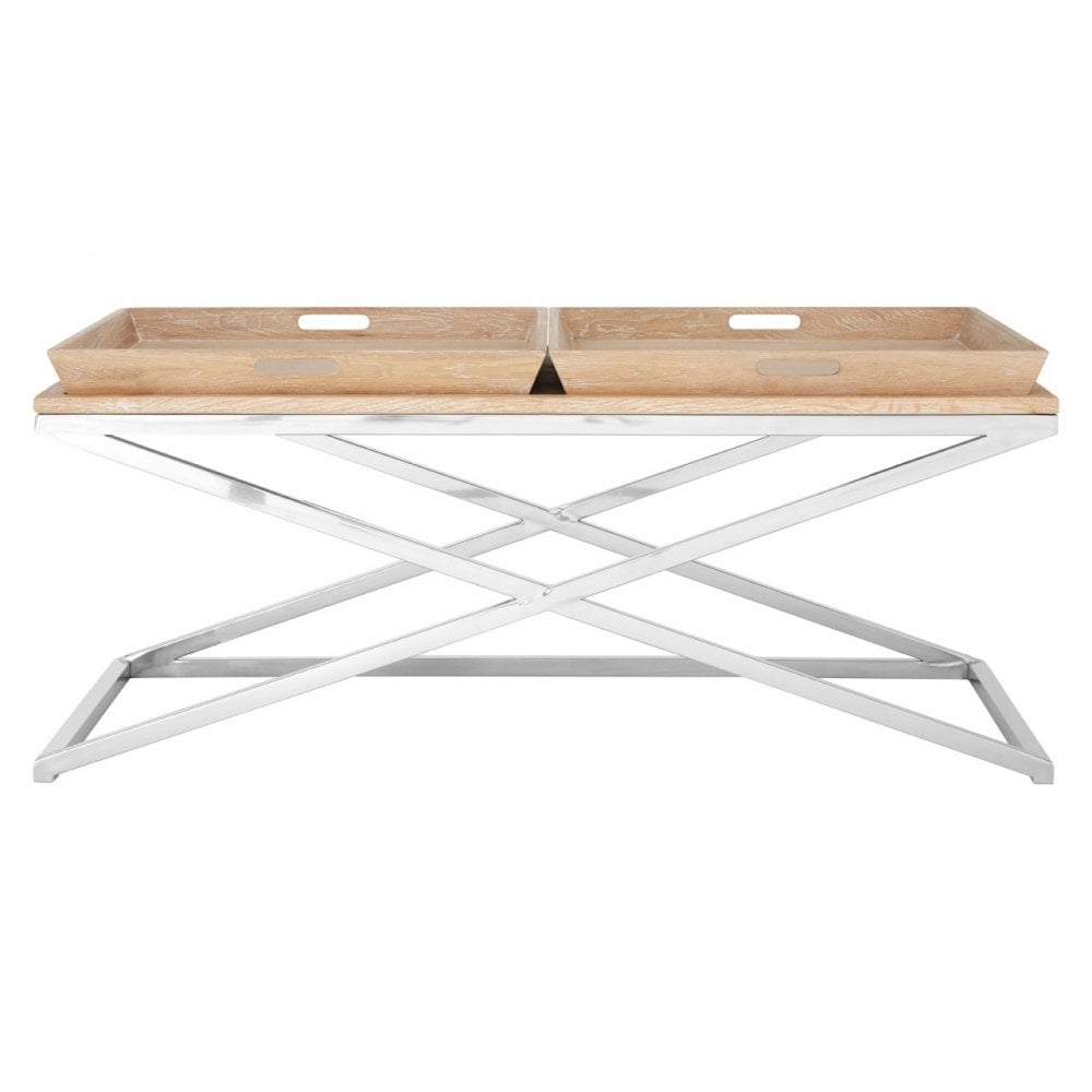 Holland Park Coffee Table, Oak Veneer, Oak Wood, Stainless Steel