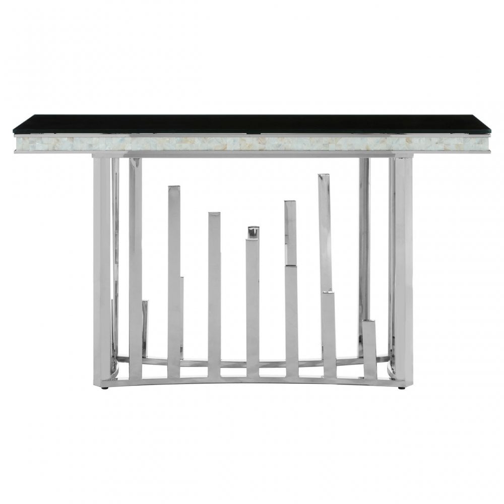 Elisa Silver Console Table, Stainless Steel, Glass, Silver