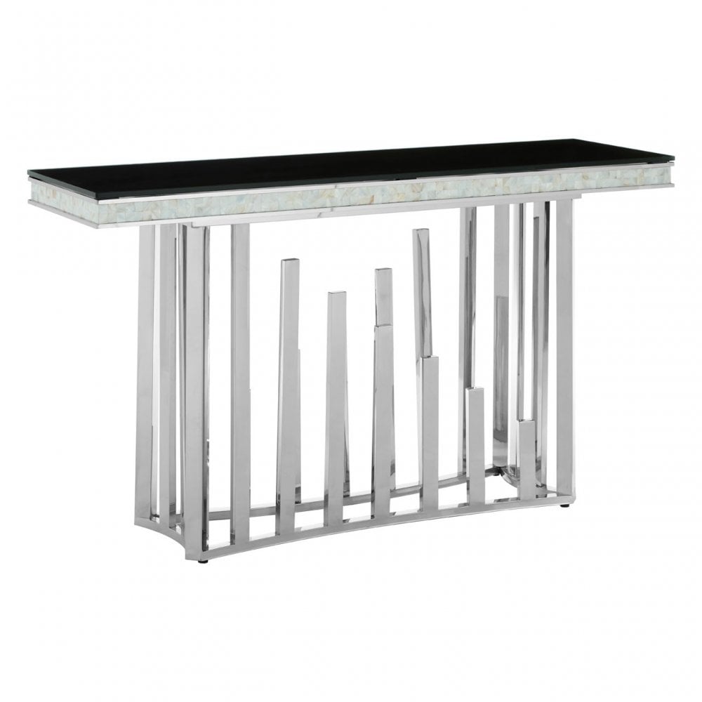 Elisa Silver Console Table, Stainless Steel, Glass, Silver