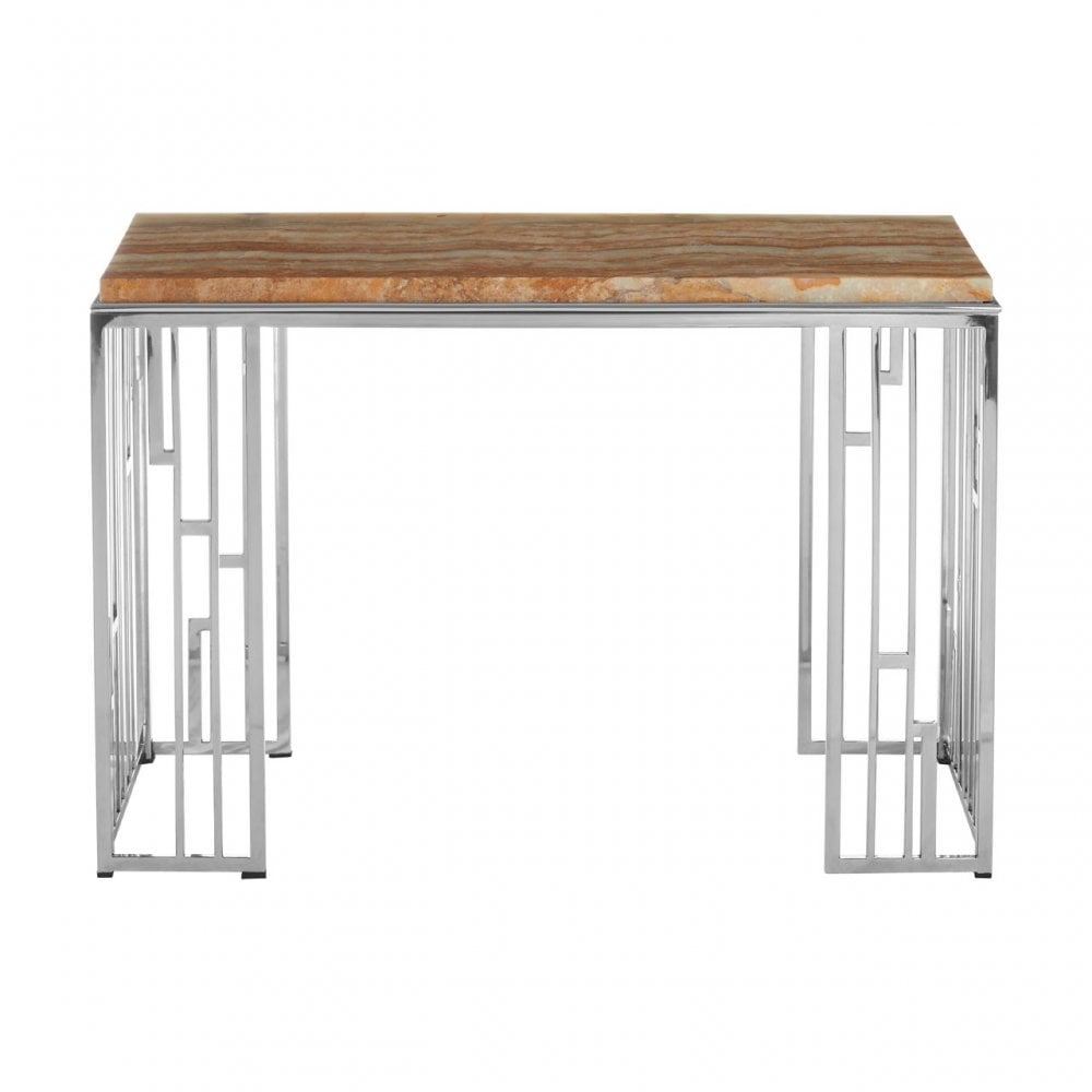 Artefacto Console Table with Onyx Stone Top, Onyx Stone, Stainless Steel, Natural