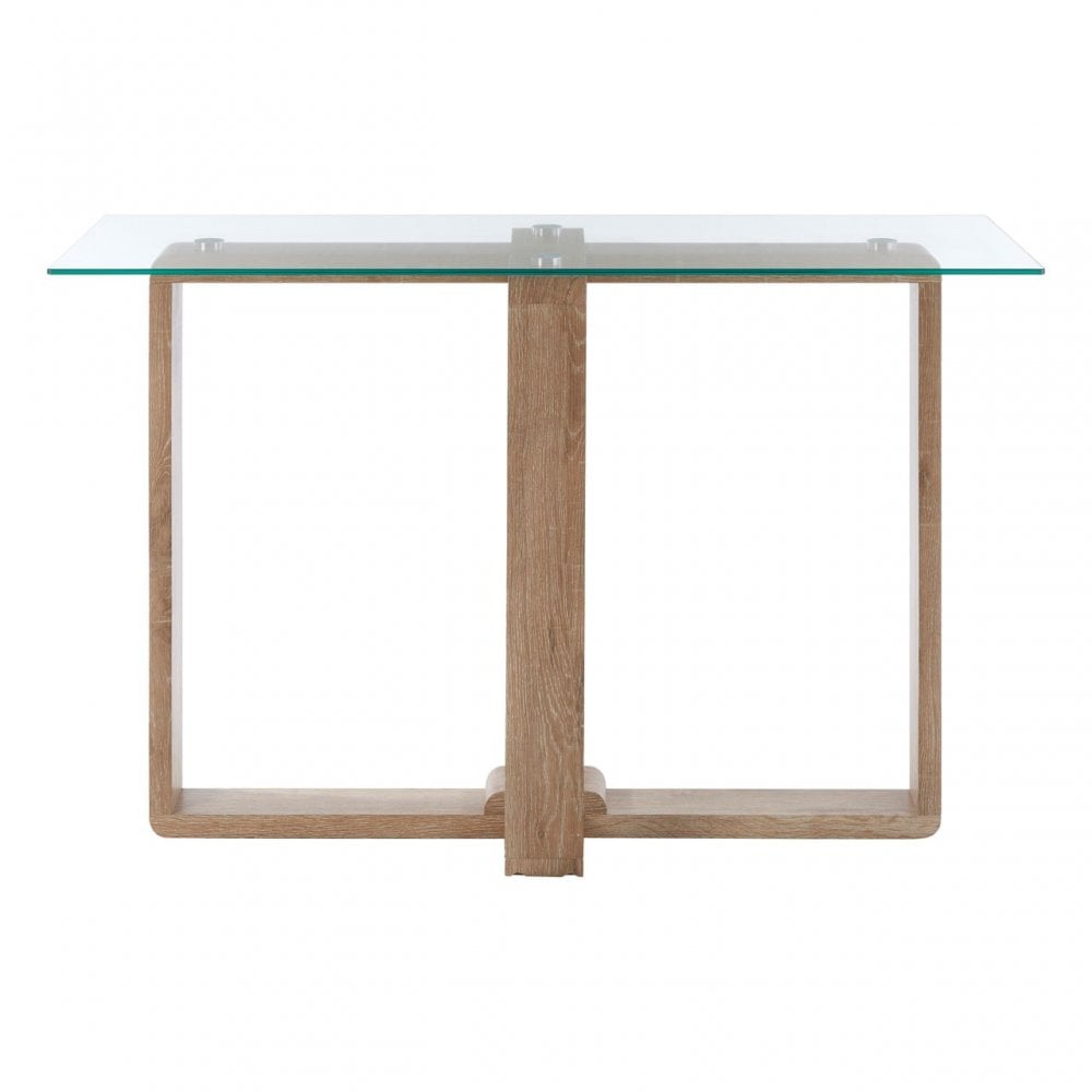 Barton Console Table, Wood, Tempered Glass, Natural