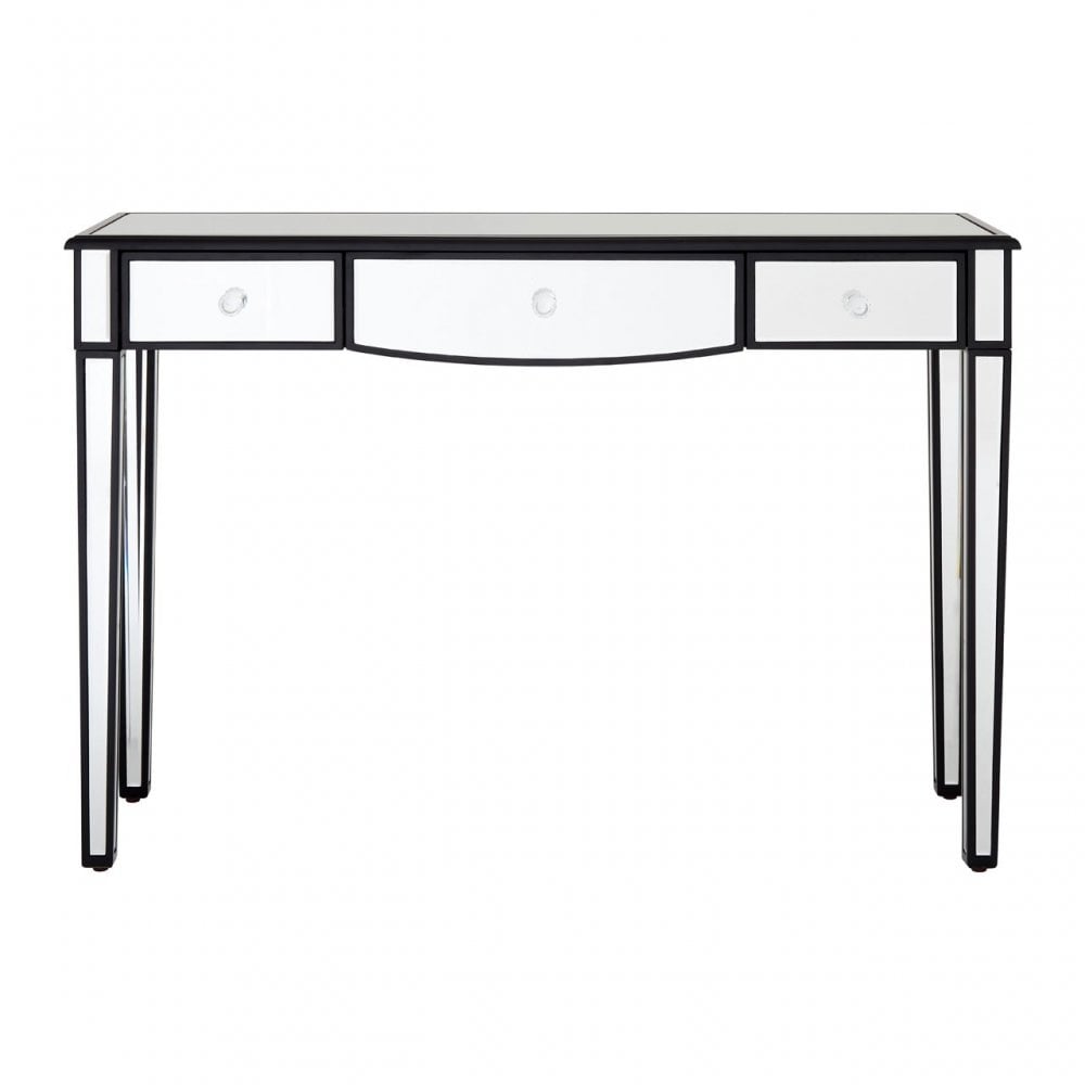 Graciela Console Table with Mirrored Frame, Crystal Mirror, Pine Wood, Silver