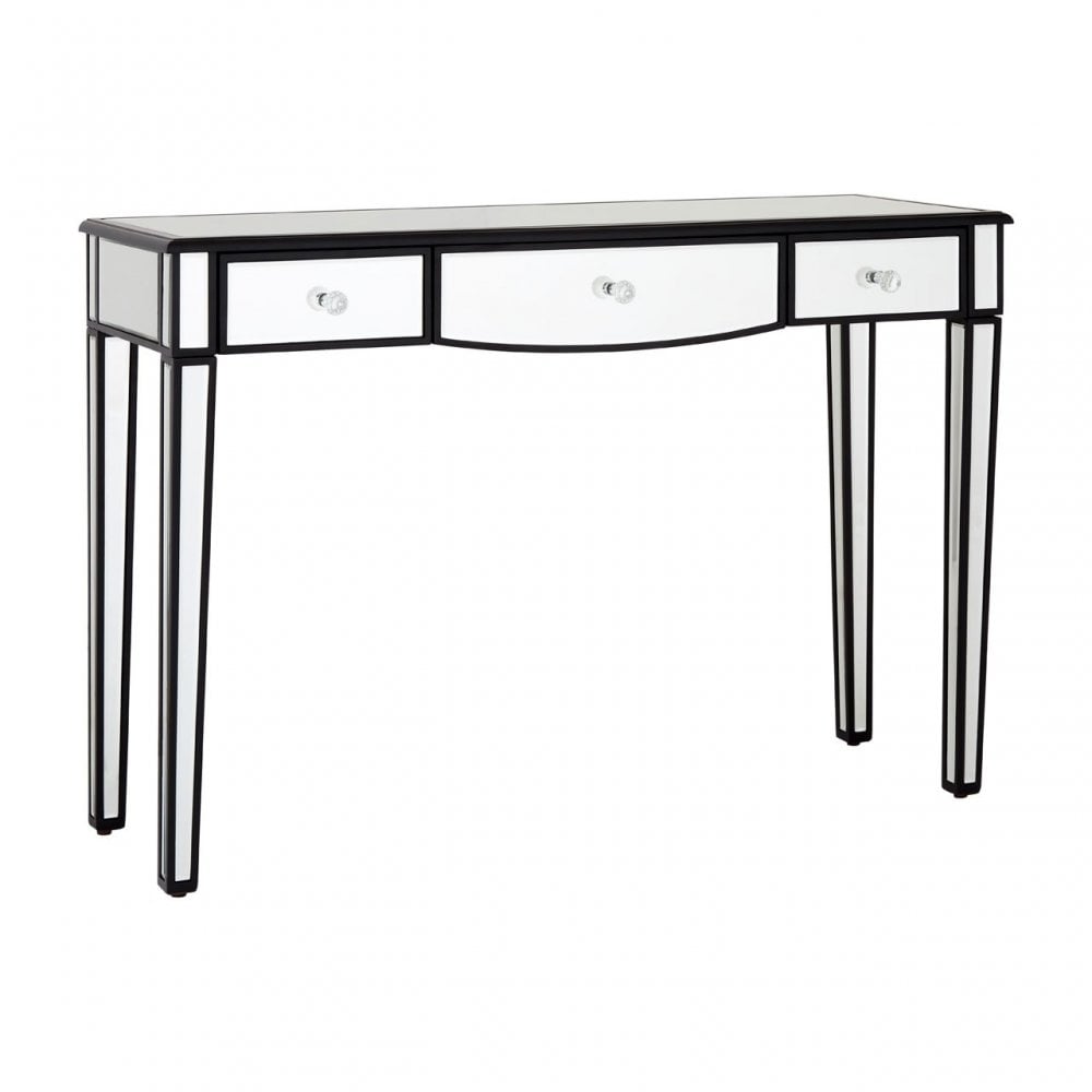 Graciela Console Table with Mirrored Frame, Crystal Mirror, Pine Wood, Silver