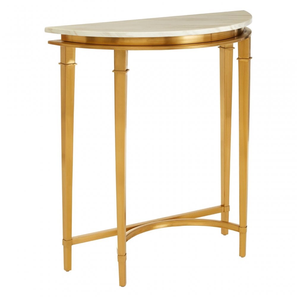 Camperian Half Moon Console Table, Marble, Stainless Steel, Gold