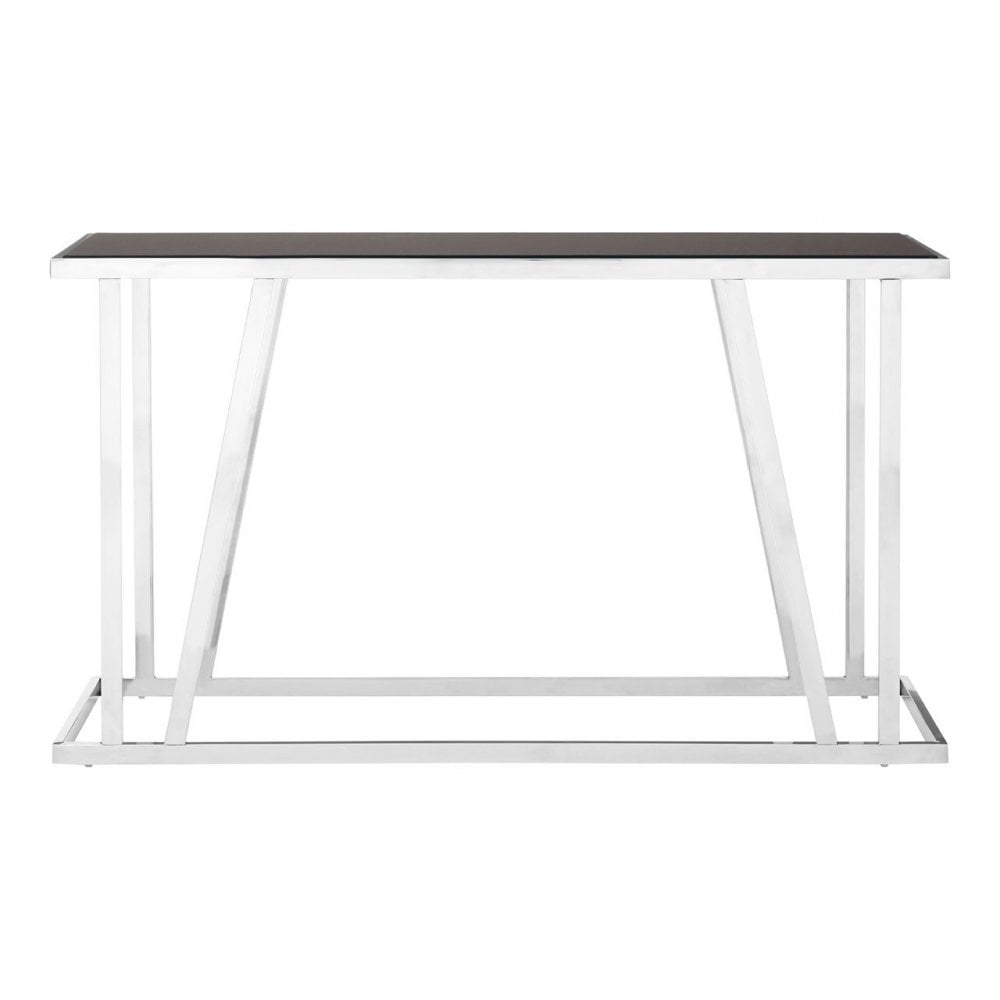 Pantino Console Table with Black Glass Top, Stainless Steel, Glass, Silver