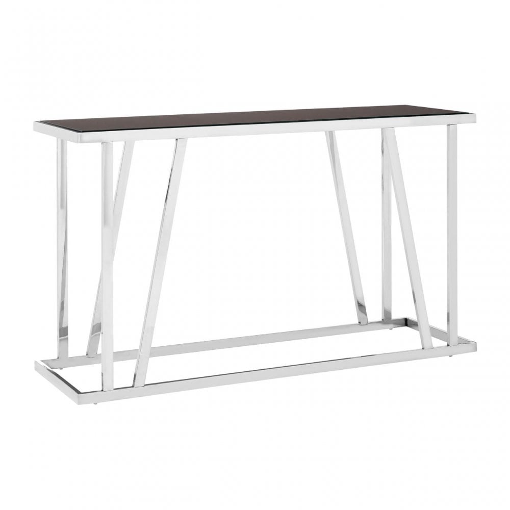 Pantino Console Table with Black Glass Top, Stainless Steel, Glass, Silver