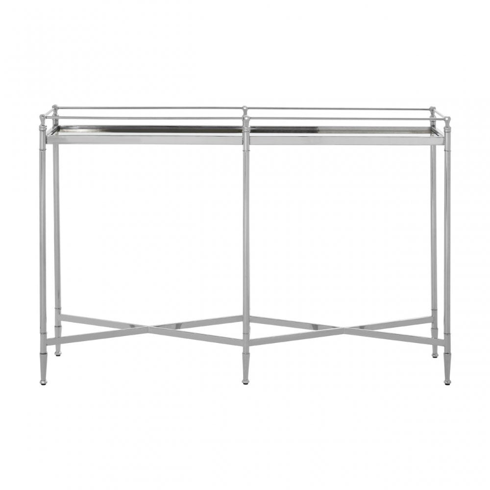 Zach Console Table, Aluminium, Brass, Mirrored Glass, Stainless Steel, Silver