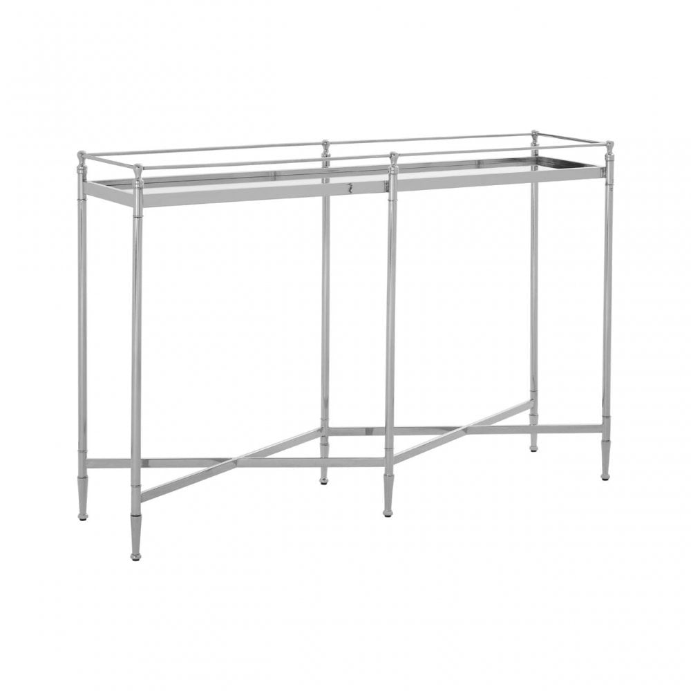 Zach Console Table, Aluminium, Brass, Mirrored Glass, Stainless Steel, Silver