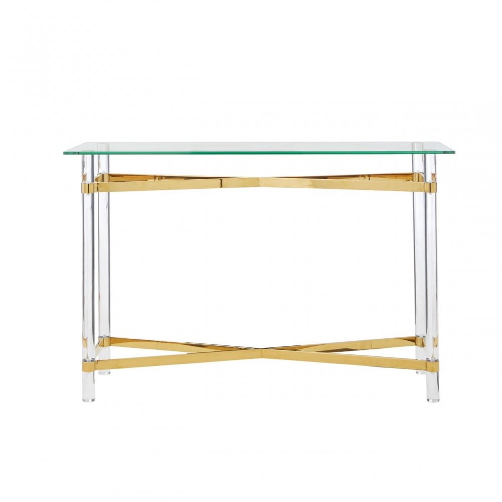 Kirsti Console Table, Steel, Tempered Glass, Clear