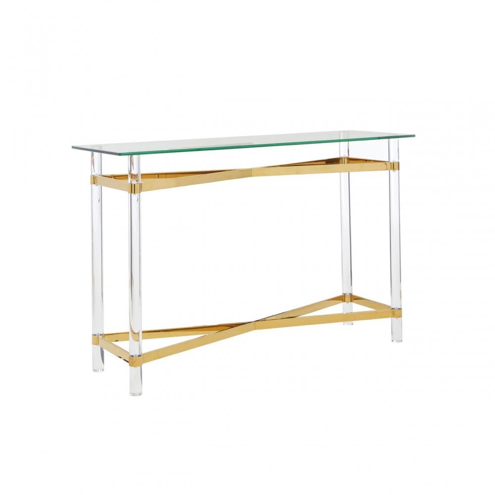 Kirsti Console Table, Steel, Tempered Glass, Clear