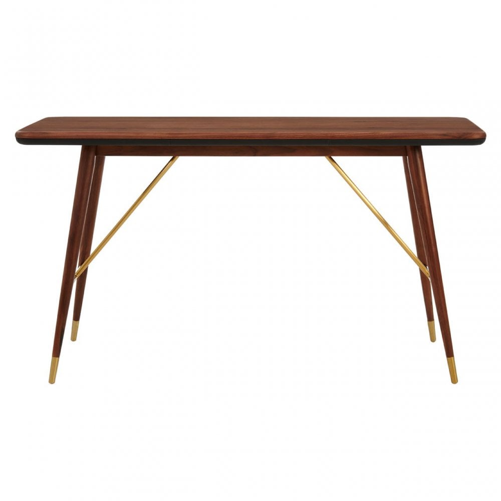 Kenso Console Table, Brass, Leather, Walnut Wood, Brass